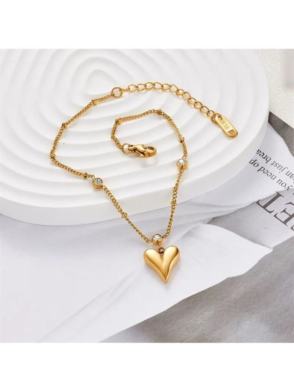 18K Gold Plated Heart Charm Chain Bracelet – Dainty & Elegant Zircon Accents